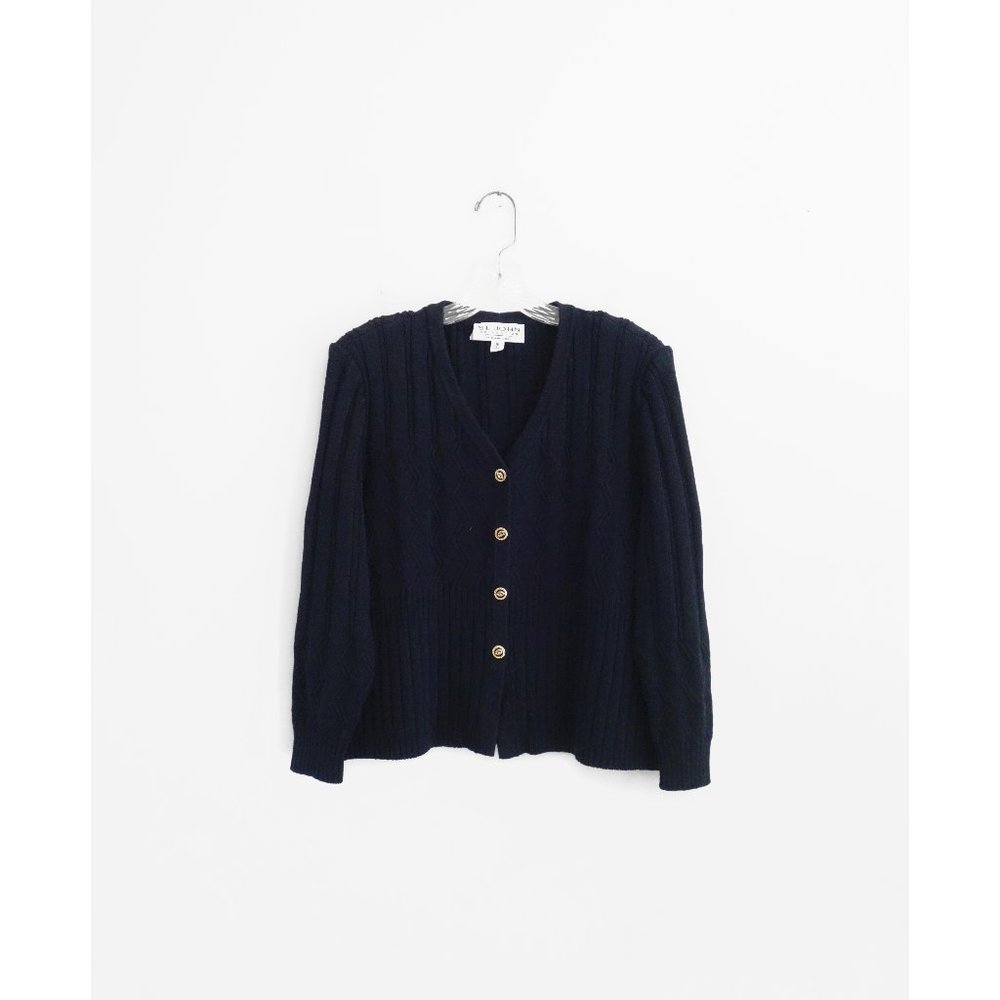 St. John Collection by Marie Gray Black Ribbed Knit Cardigan size 16 Large - Picture 3 of 6